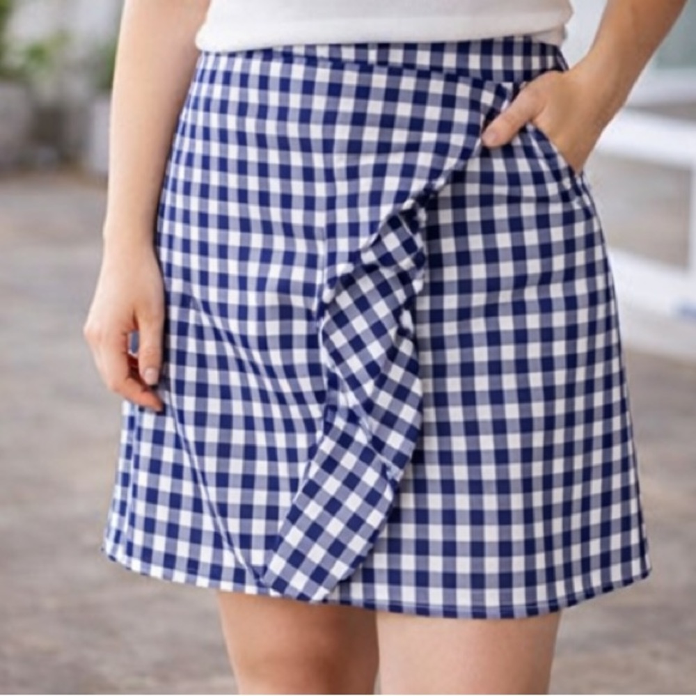 Women's Blue White Checkered Mini Skirt Medium NWT Cute Casual Summer Preppy